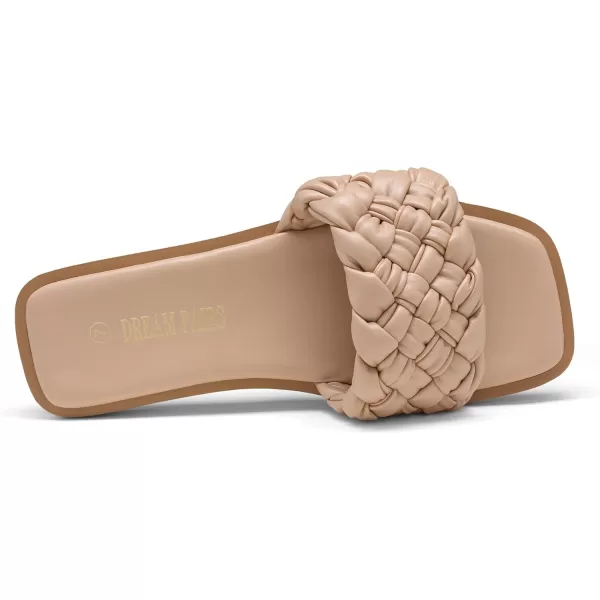 imageDREAM PAIRS Womens Square Open Toe Slide Sandals Cute Slip on Braided Strap Rhinestone Flat Sandals for SummerNudeWeave