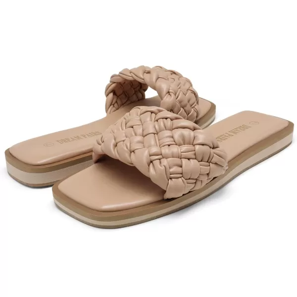 imageDREAM PAIRS Womens Square Open Toe Slide Sandals Cute Slip on Braided Strap Rhinestone Flat Sandals for SummerNudeWeave