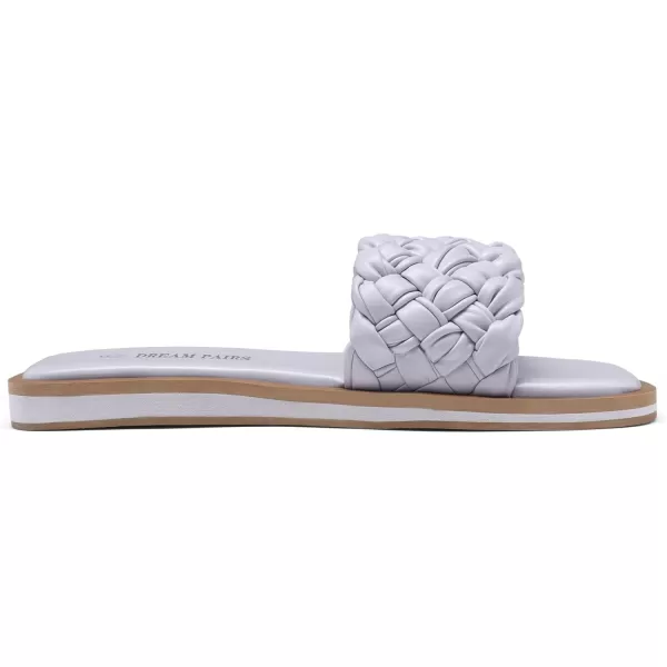 imageDREAM PAIRS Womens Square Open Toe Slide Sandals Cute Slip on Braided Strap Rhinestone Flat Sandals for SummerPurpleWeave