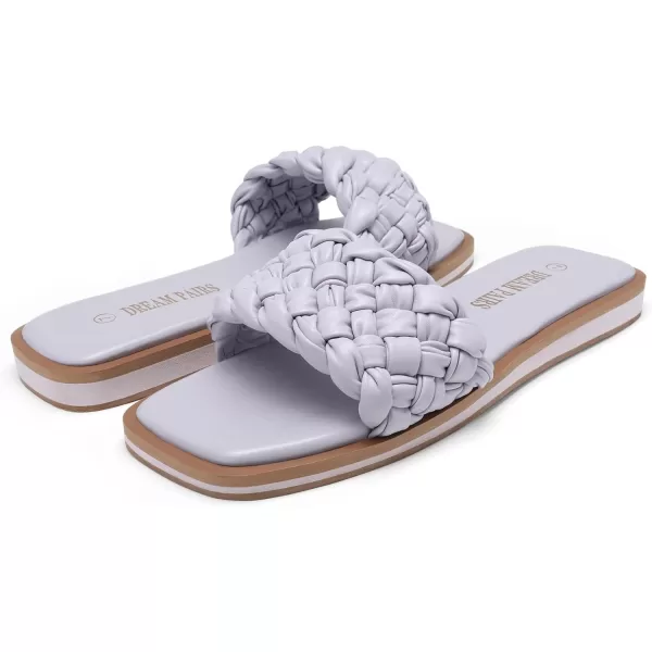 imageDREAM PAIRS Womens Square Open Toe Slide Sandals Cute Slip on Braided Strap Rhinestone Flat Sandals for SummerPurpleWeave