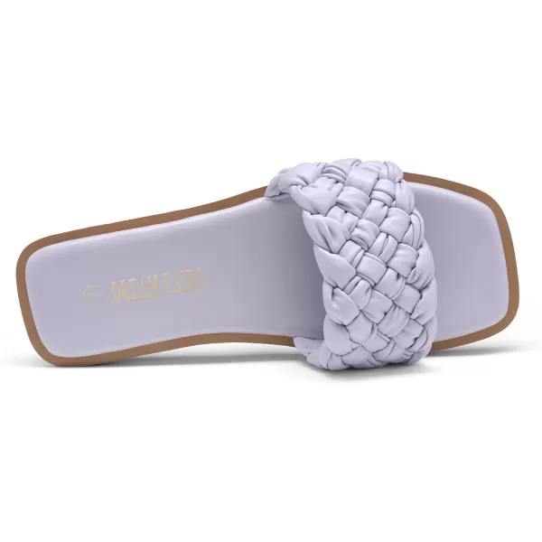 imageDREAM PAIRS Womens Square Open Toe Slide Sandals Cute Slip on Braided Strap Rhinestone Flat Sandals for SummerPurpleWeave