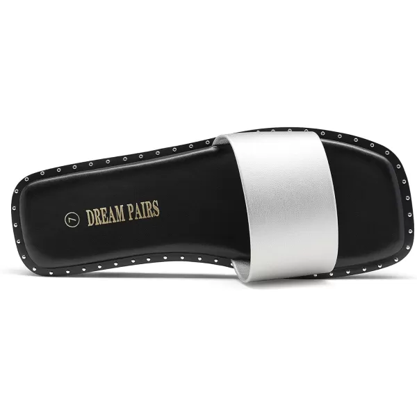 imageDREAM PAIRS Womens Square Open Toe Slide Sandals Cute Slip on Braided Strap Rhinestone Flat Sandals for SummerSilverPu