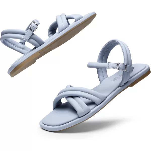 imageDREAM PAIRS Womens Square Toe Flat Sandals Quilted Crossover Strappy Comfort Cute Beach for SummerLight Blue