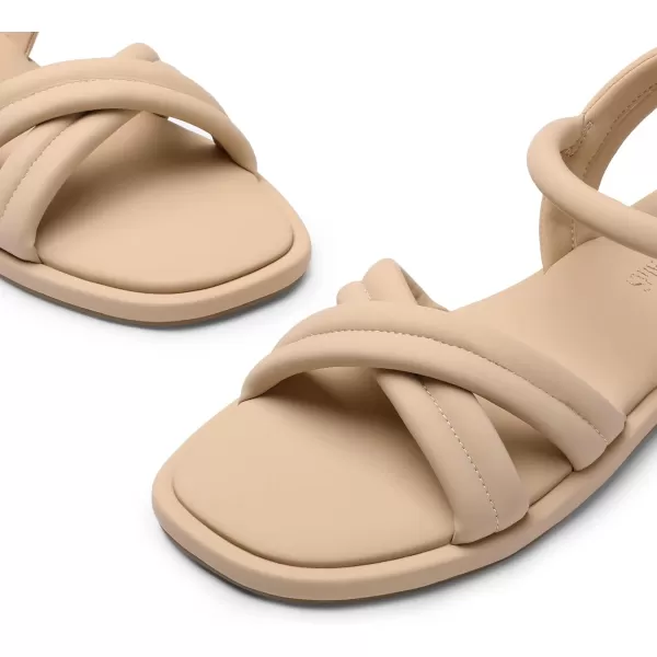 imageDREAM PAIRS Womens Square Toe Flat Sandals Quilted Crossover Strappy Comfort Cute Beach for SummerNude
