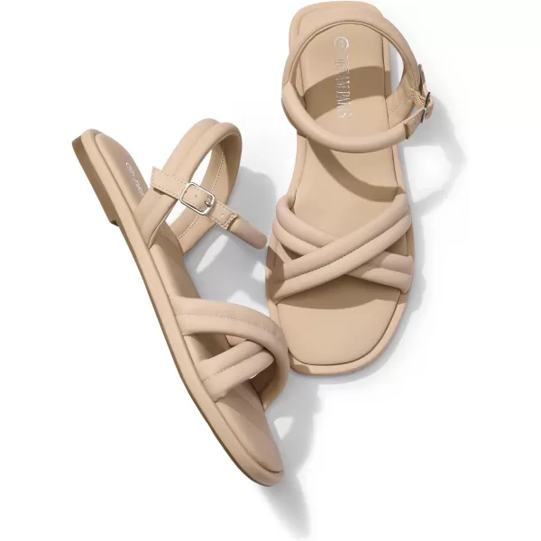 imageDREAM PAIRS Womens Square Toe Flat Sandals Quilted Crossover Strappy Comfort Cute Beach for SummerNude