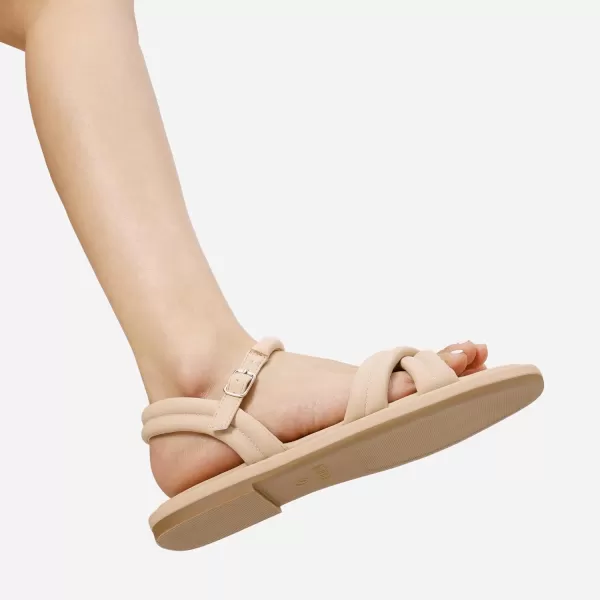 imageDREAM PAIRS Womens Square Toe Flat Sandals Quilted Crossover Strappy Comfort Cute Beach for SummerNude