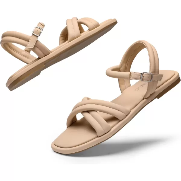 imageDREAM PAIRS Womens Square Toe Flat Sandals Quilted Crossover Strappy Comfort Cute Beach for SummerNude