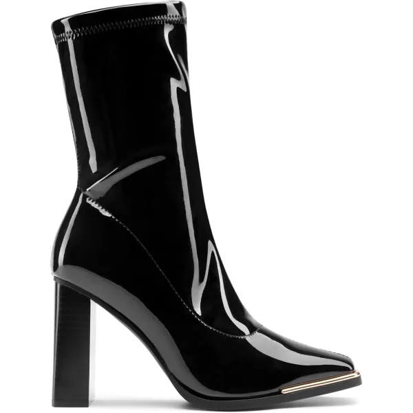 imageDREAM PAIRS Womens Square Toe Gogo Boots Elastic Ankle Boots High Chunky Block Heel Mid Calf BootsBlackPu