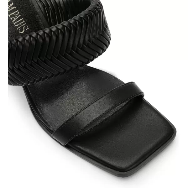 imageDREAM PAIRS Womens Square Toe Heels for Women Braided Open Toe Two Strap Slip on Heels Chunky Mules Sandals Party Wedding Dress Dating Pumps ShoesBlack