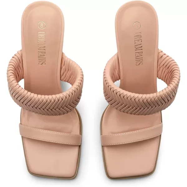 imageDREAM PAIRS Womens Square Toe Heels for Women Braided Open Toe Two Strap Slip on Heels Chunky Mules Sandals Party Wedding Dress Dating Pumps ShoesPink