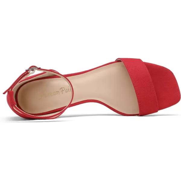 imageDREAM PAIRS Womens Square Toe Low Block Chunky Heels Open Toe Ankle Strap Dress Pump ShoesRed