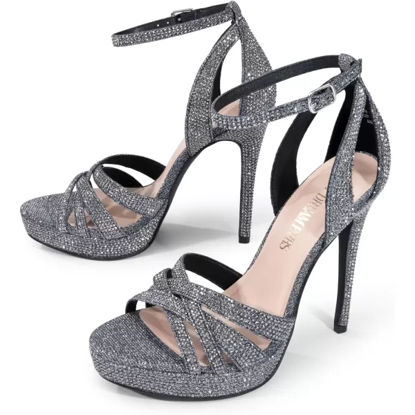 imageDREAM PAIRS Womens Stiletto Heels High Open Toe Ankle Strap Platform Heeled Sandals for WomenBlackglitter
