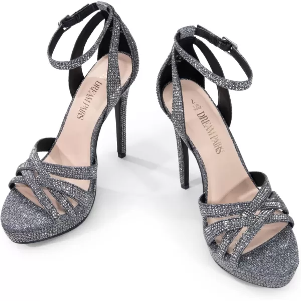 imageDREAM PAIRS Womens Stiletto Heels High Open Toe Ankle Strap Platform Heeled Sandals for WomenBlackglitter