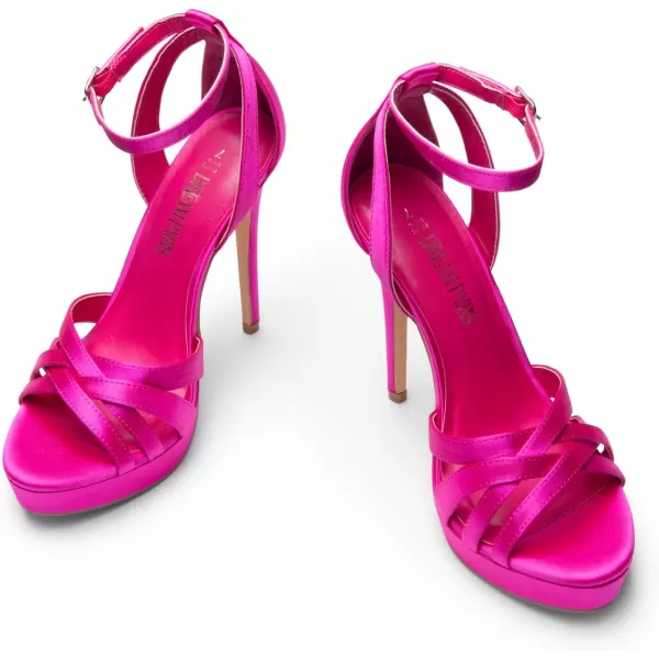 imageDREAM PAIRS Womens Stiletto Heels High Open Toe Ankle Strap Platform Heeled Sandals for WomenHot Pinksatin