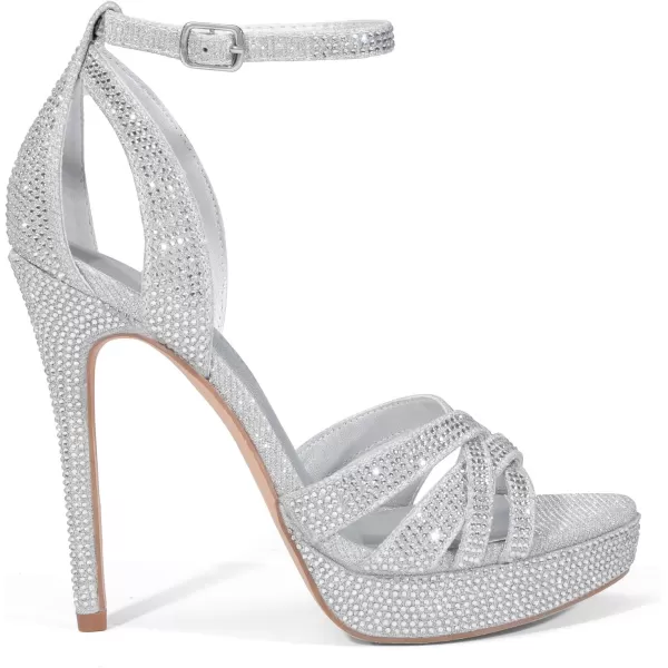 imageDREAM PAIRS Womens Stiletto Heels High Open Toe Ankle Strap Platform Heeled Sandals for WomenSilverglitter