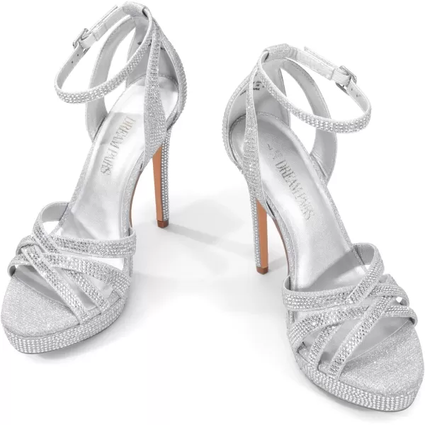 imageDREAM PAIRS Womens Stiletto Heels High Open Toe Ankle Strap Platform Heeled Sandals for WomenSilverglitter