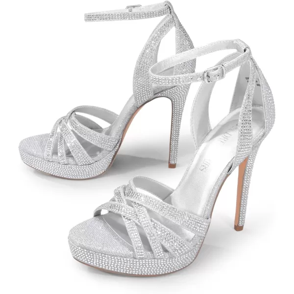 imageDREAM PAIRS Womens Stiletto Heels High Open Toe Ankle Strap Platform Heeled Sandals for WomenSilverglitter