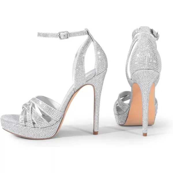 imageDREAM PAIRS Womens Stiletto Heels High Open Toe Ankle Strap Platform Heeled Sandals for WomenSilverglitter