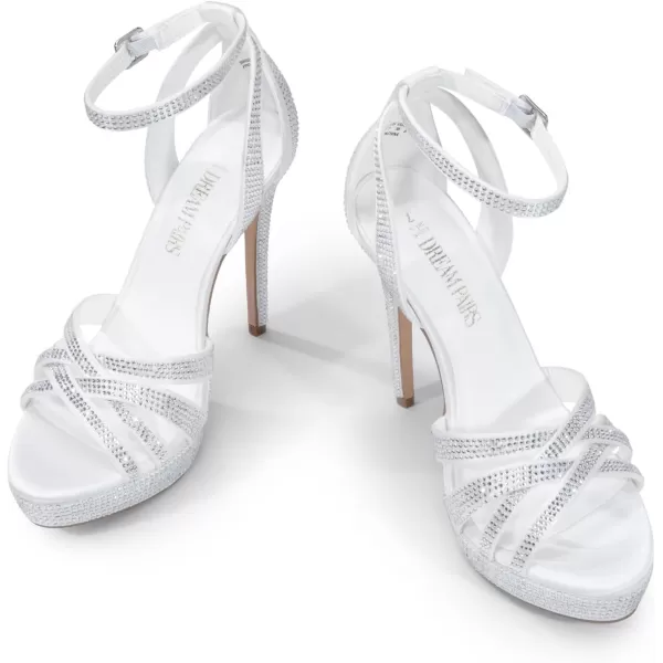 imageDREAM PAIRS Womens Stiletto Heels High Open Toe Ankle Strap Platform Heeled Sandals for WomenWhitesatin
