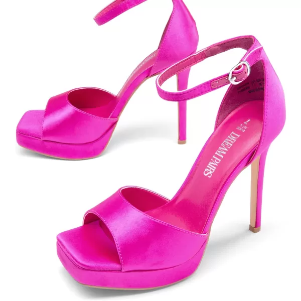 imageDREAM PAIRS Womens Stiletto High Heels Platform Ankle Strap Square Open Toe Dress Sexy SandalsHot Pinksatin