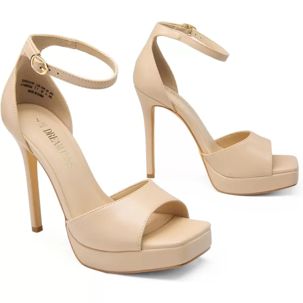 imageDREAM PAIRS Womens Stiletto High Heels Platform Ankle Strap Square Open Toe Dress Sexy SandalsNudepu