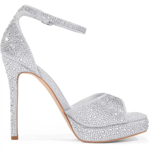 imageDREAM PAIRS Womens Stiletto High Heels Platform Ankle Strap Square Open Toe Dress Sexy SandalsSilverrhinestone