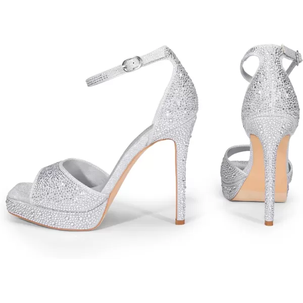imageDREAM PAIRS Womens Stiletto High Heels Platform Ankle Strap Square Open Toe Dress Sexy SandalsSilverrhinestone