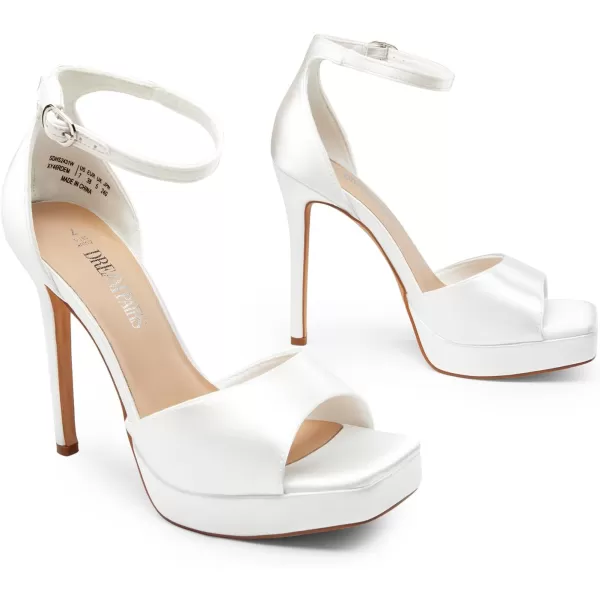 imageDREAM PAIRS Womens Stiletto High Heels Platform Ankle Strap Square Open Toe Dress Sexy SandalsWhitesatin