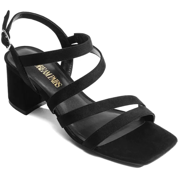 imageDREAM PAIRS Womens Strappy Chunky Heels Low Block Square Open Toe Sandals Dress Party ShoesBlacksuede