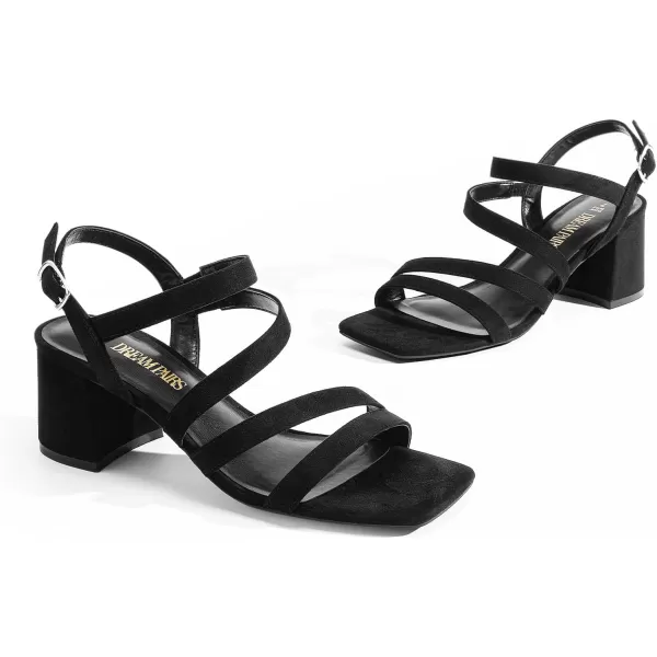 imageDREAM PAIRS Womens Strappy Chunky Heels Low Block Square Open Toe Sandals Dress Party ShoesBlacksuede