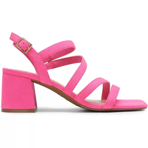 imageDREAM PAIRS Womens Strappy Chunky Heels Low Block Square Open Toe Sandals Dress Party ShoesHot Pinksuede