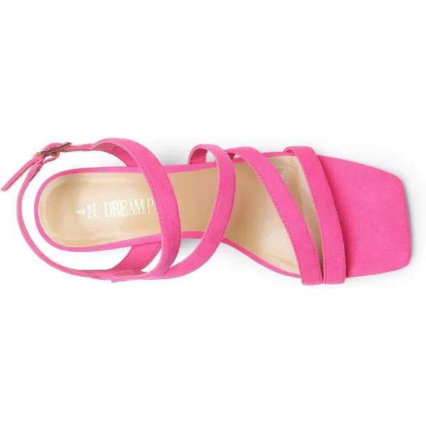 imageDREAM PAIRS Womens Strappy Chunky Heels Low Block Square Open Toe Sandals Dress Party ShoesHot Pinksuede