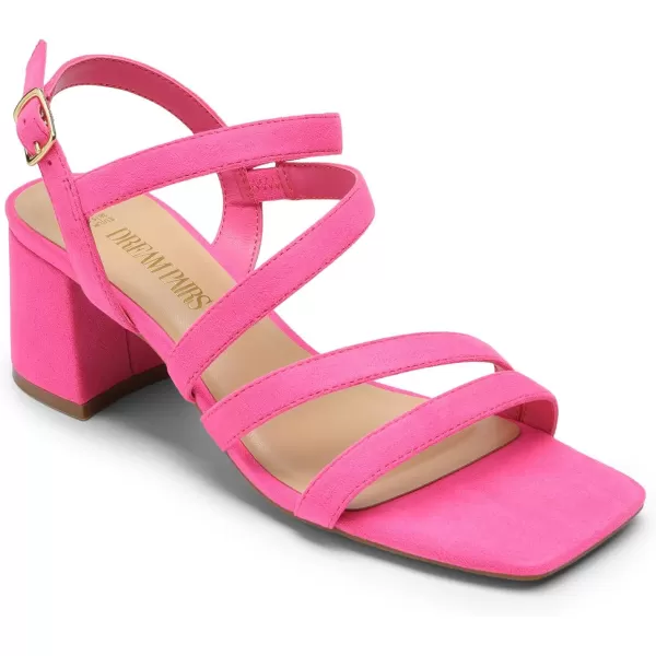 imageDREAM PAIRS Womens Strappy Chunky Heels Low Block Square Open Toe Sandals Dress Party ShoesHot Pinksuede