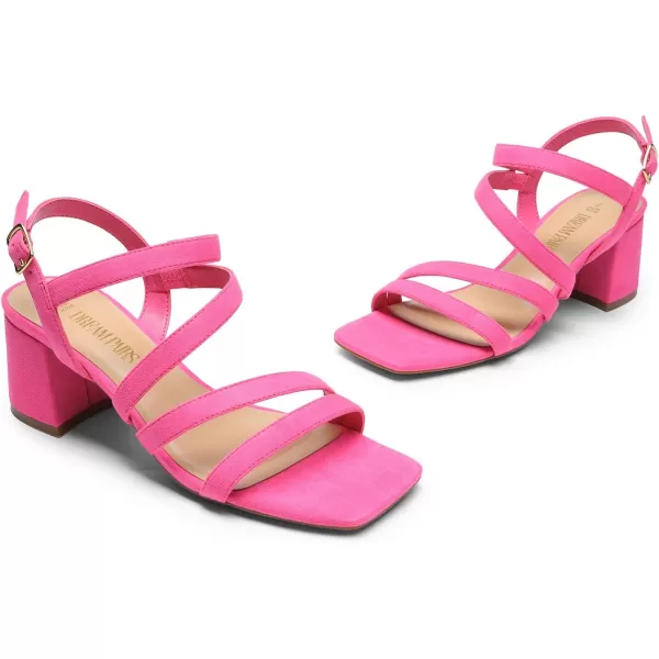 imageDREAM PAIRS Womens Strappy Chunky Heels Low Block Square Open Toe Sandals Dress Party ShoesHot Pinksuede