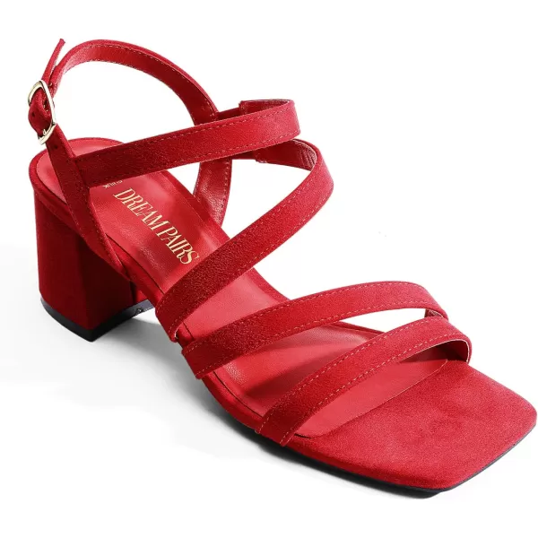 imageDREAM PAIRS Womens Strappy Chunky Heels Low Block Square Open Toe Sandals Dress Party ShoesRedsuede