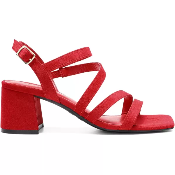 imageDREAM PAIRS Womens Strappy Chunky Heels Low Block Square Open Toe Sandals Dress Party ShoesRedsuede
