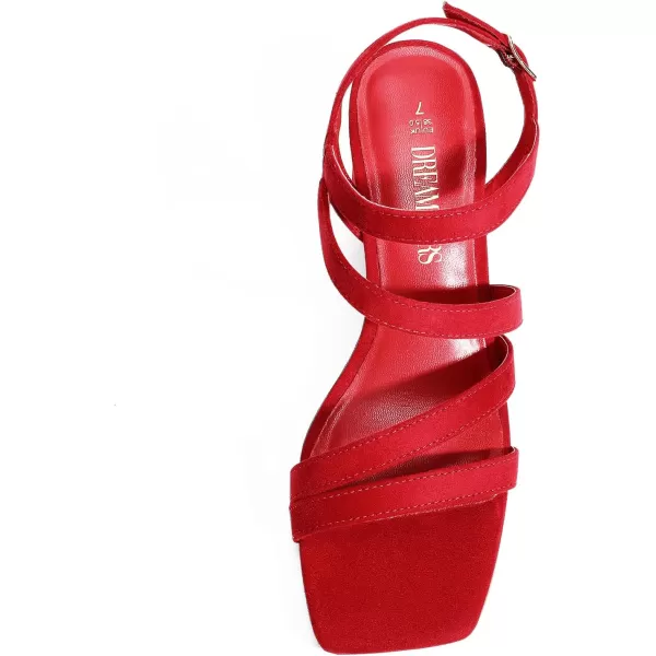 imageDREAM PAIRS Womens Strappy Chunky Heels Low Block Square Open Toe Sandals Dress Party ShoesRedsuede