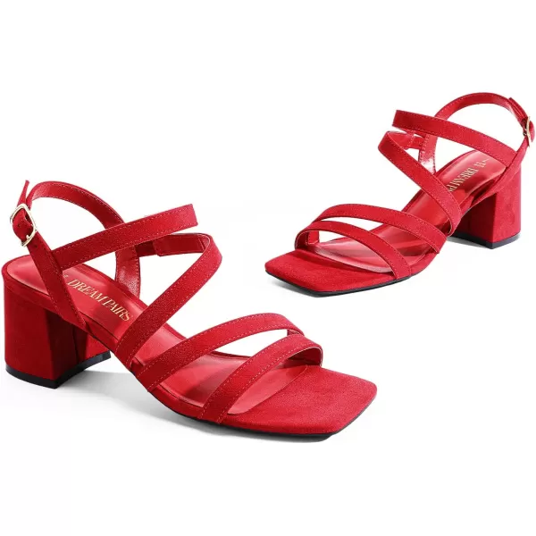 imageDREAM PAIRS Womens Strappy Chunky Heels Low Block Square Open Toe Sandals Dress Party ShoesRedsuede