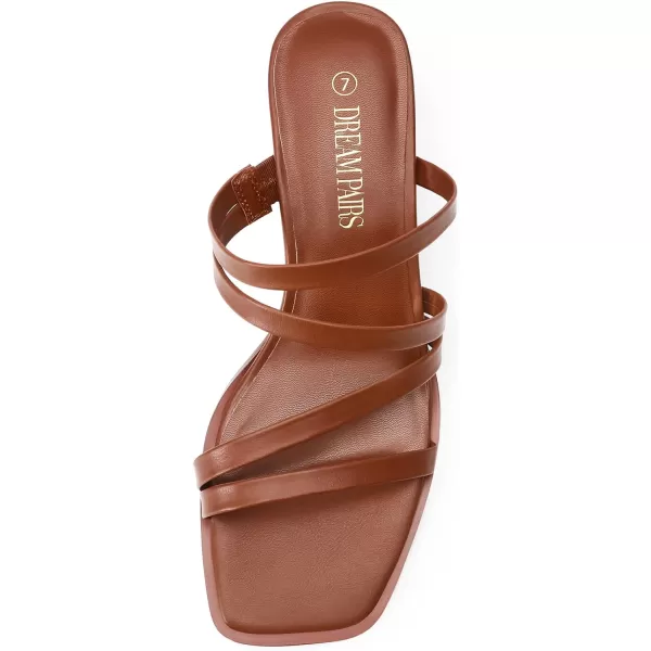 imageDREAM PAIRS Womens Strappy Heels Block Open Toe Low Heel Chunky Mules Sandals Dress ShoesTan