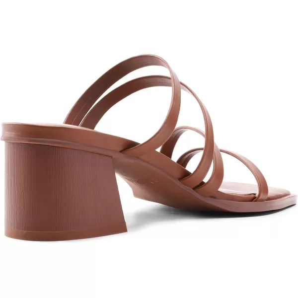 imageDREAM PAIRS Womens Strappy Heels Block Open Toe Low Heel Chunky Mules Sandals Dress ShoesTan