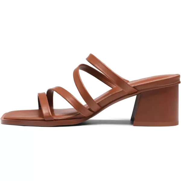 imageDREAM PAIRS Womens Strappy Heels Block Open Toe Low Heel Chunky Mules Sandals Dress ShoesTan