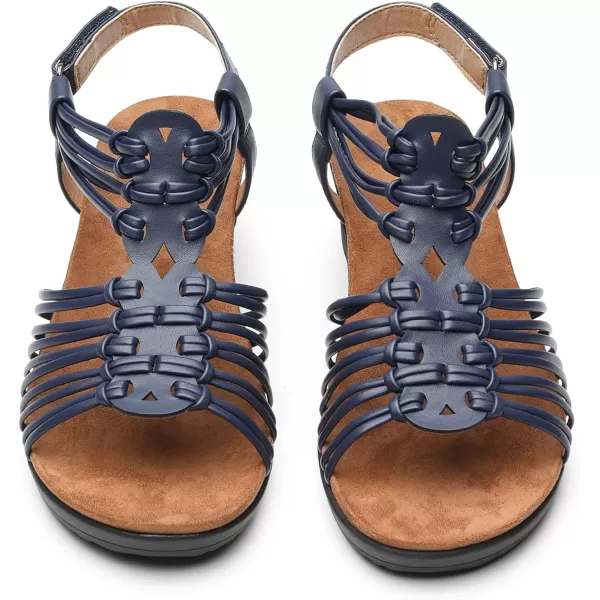imageDREAM PAIRS Womens Strappy Wedges Open Toe Ankle Strap Sandals Comfort Dress ShoesNavy