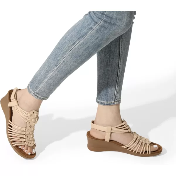 imageDREAM PAIRS Womens Strappy Wedges Open Toe Ankle Strap Sandals Comfort Dress ShoesNude