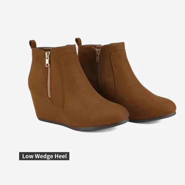 imageDREAM PAIRS Womens Suede Low Wedges Ankle BootsDoubleTanSuede