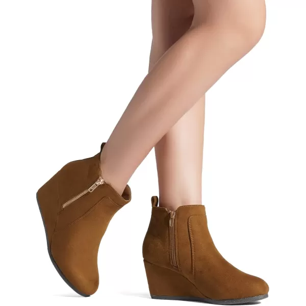 imageDREAM PAIRS Womens Suede Low Wedges Ankle BootsDoubleTanSuede