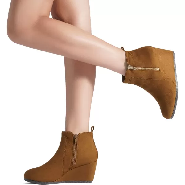 imageDREAM PAIRS Womens Suede Low Wedges Ankle BootsDoubleTanSuede