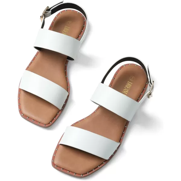 imageDREAM PAIRS Womens Summer Casual Dressy Cute Flat Sandals Comfortable Sexy SquareToe Fashion One Band Strappy Shoes Wide WidthWhite