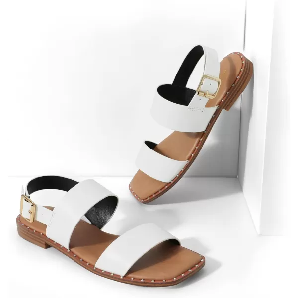 imageDREAM PAIRS Womens Summer Casual Dressy Cute Flat Sandals Comfortable Sexy SquareToe Fashion One Band Strappy Shoes Wide WidthWhite