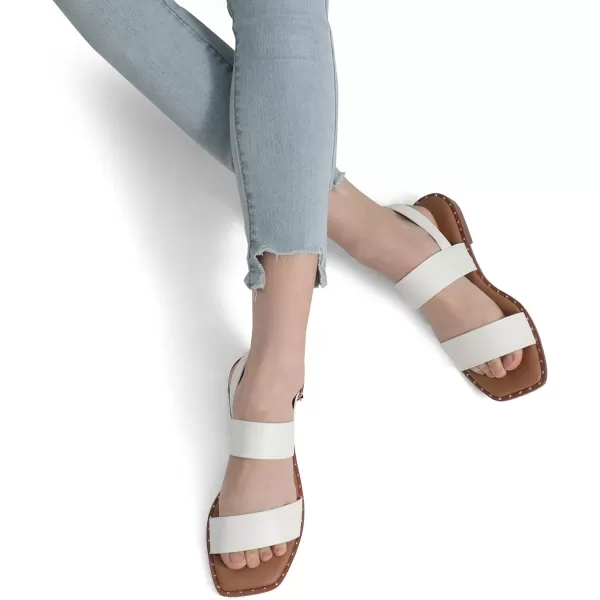 imageDREAM PAIRS Womens Summer Casual Dressy Cute Flat Sandals Comfortable Sexy SquareToe Fashion One Band Strappy Shoes Wide WidthWhite