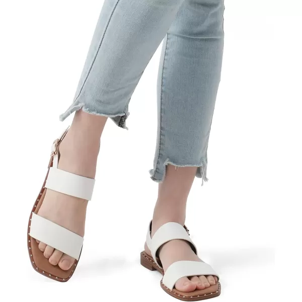 imageDREAM PAIRS Womens Summer Casual Dressy Cute Flat Sandals Comfortable Sexy SquareToe Fashion One Band Strappy Shoes Wide WidthWhite